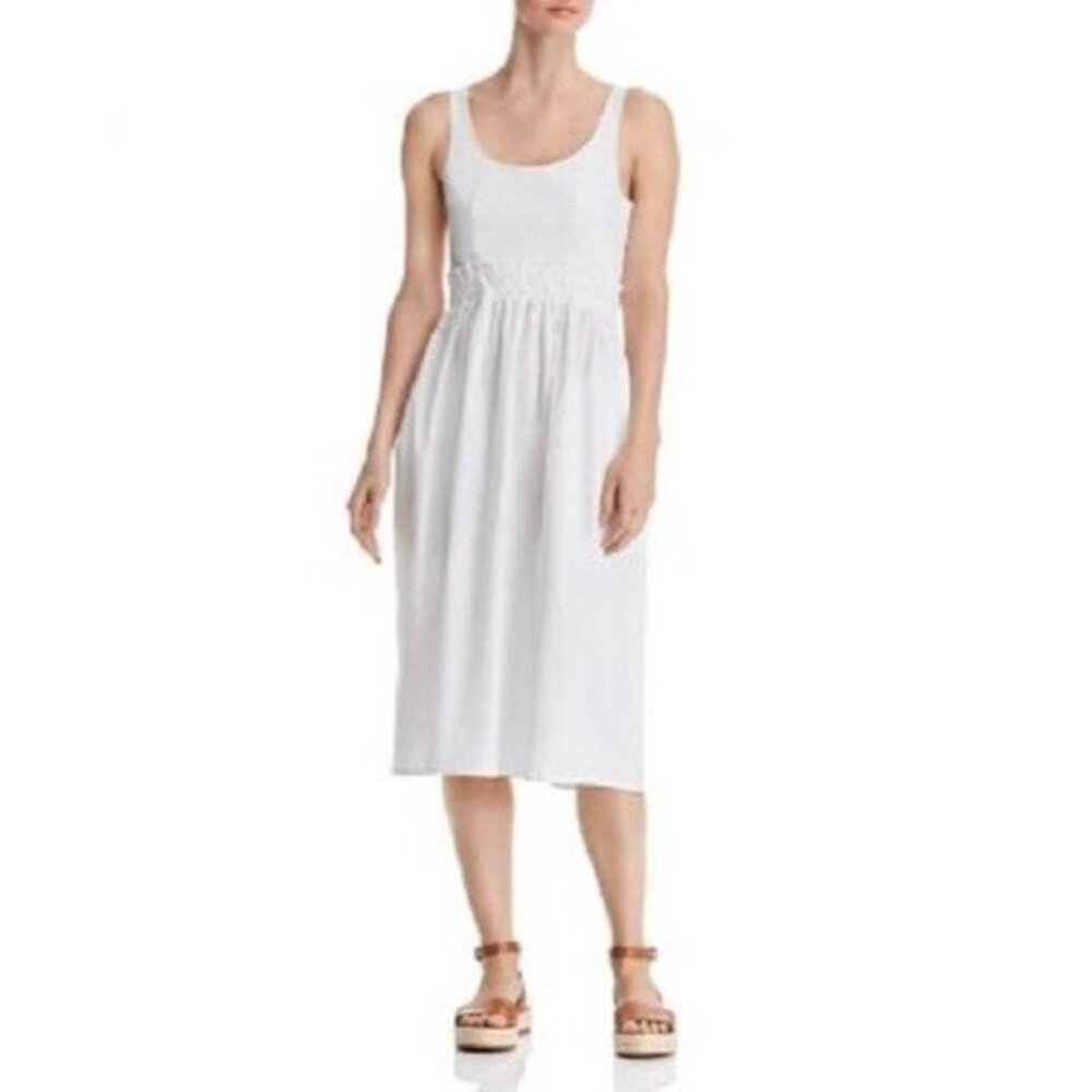 Aqua Midi Dress White Summer Back Tie Dress SZ L NWT